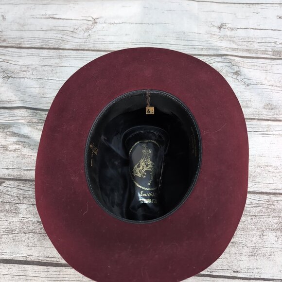 Smithbilt 3X Quality Burgundy Wool Felt Western Hat – Men’s 6 3/4 - Picture 5 of 9